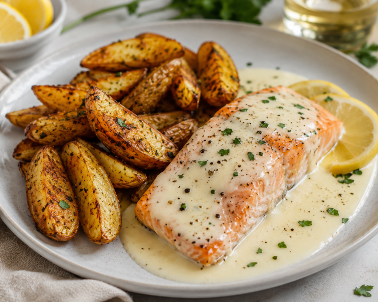 Oven Baked Salmon With Lemon Butter Sauce